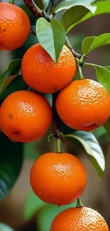 Cluster of vibrant tangerines on a leafy branch.