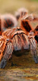 Close-up of a tarantula showcasing its vivid orange-brown coloring and textures.