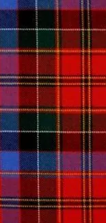 Vibrant red, blue, and black tartan plaid mobile wallpaper.