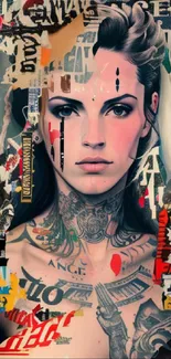 Tattoo art portrait with graffiti elements.