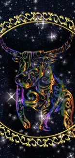 Vibrant Taurus design with cosmic colors and starry background.