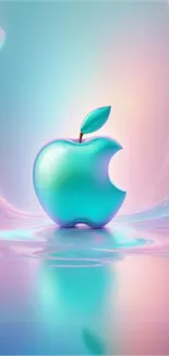 Teal Apple logo with pastel gradient background.