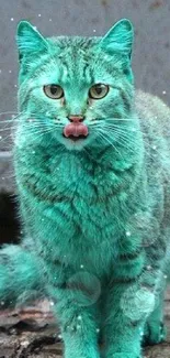 Teal feline standing outdoors as a unique wallpaper.