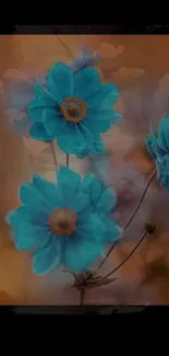 Vibrant teal flowers with artistic background.