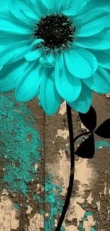 Teal flower on textured background wallpaper