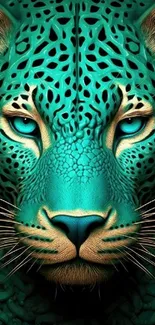 Teal leopard artwork with intricate design