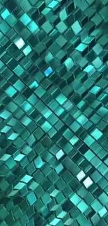 Teal mosaic geometric wallpaper design.