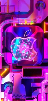 Futuristic purple tech design with Apple logo.