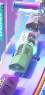 Futuristic vibrant tech color cascade wallpaper with mint and purple hues.