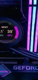 Vibrant tech display with CPU and GPU cooling and glowing colors.