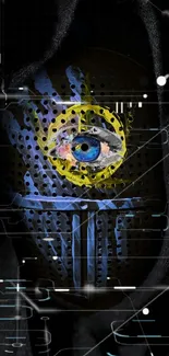 Vibrant eye with digital tech elements wallpaper.