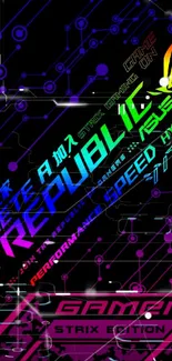 Vibrant tech gamer wallpaper with neon and futuristic design.