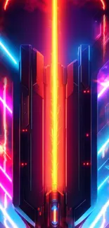 Neon tech wallpaper with vibrant orange lines