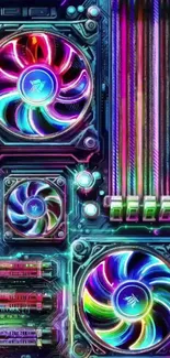 Colorful neon tech hardware wallpaper.