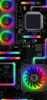 Neon tech wallpaper with colorful RGB lights.