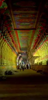 Colorful temple corridor with intricate patterns and vibrant design.