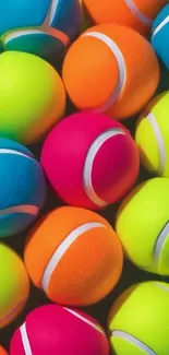 Vibrant colorful tennis balls in neon colors.