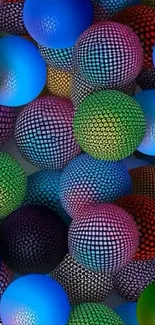 Colorful textured spheres in a vibrant pattern.