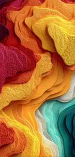 Vibrant textured waves in colorful abstract layers on mobile wallpaper.