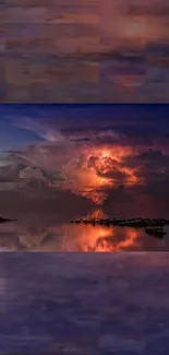 Mobile wallpaper of a colorful stormy sunset reflecting on calm waters.