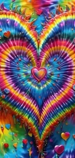 Vibrant tie-dye heart with rainbow colors.