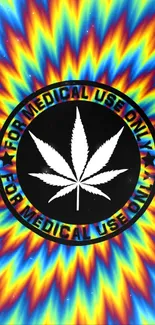 Colorful tie-dye wallpaper with marijuana leaf.