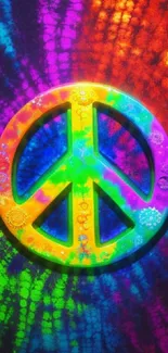 Colorful tie-dye peace sign mobile wallpaper.