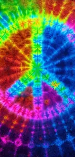 Vibrant tie-dye mobile wallpaper with a peace symbol design.