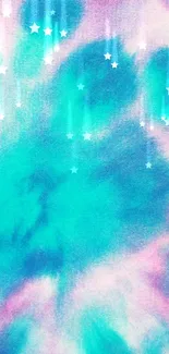 Vibrant tie-dye phone wallpaper with blue and pink hues.