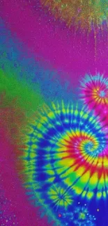 Colorful tie-dye spiral mobile wallpaper with a vibrant design.