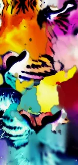 Colorful abstract tiger art in vibrant hues.