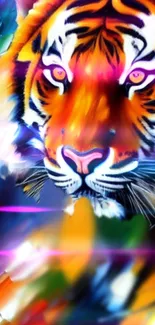 Colorful abstract tiger design with vivid orange and diverse hues.