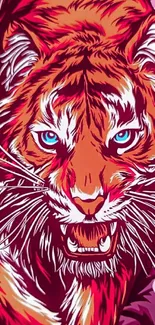 Vibrant illustration of a fierce tiger in bold colors.