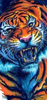 Vibrant and colorful fierce tiger art wallpaper.