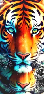 Vibrant artistic wallpaper of a tiger with neon colors.