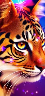 Vibrant artistic tiger with colorful patterns.