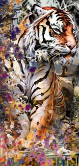 Colorful tiger artwork with abstract design, perfect for mobile wallpaper.