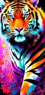 Vibrant tiger art with colorful design and bold hues for mobile wallpaper.