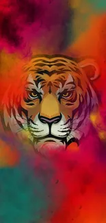 Vibrant tiger art with colorful abstract hues.