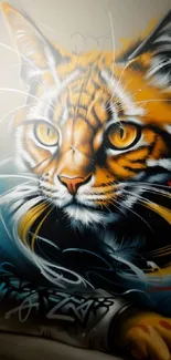 Vibrant graffiti-style tiger art on mobile wallpaper.