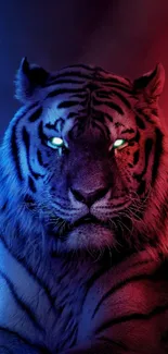 Vibrant tiger with blue and red glow.