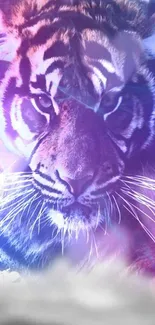 Vibrant tiger wallpaper with purple hues.