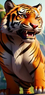 Digital artwork of a tiger in a jungle setting with vibrant colors.