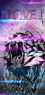 Dynamic tiger and love design with cosmic background.