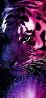 Vibrant neon tiger mobile wallpaper with purple and pink hues.