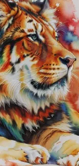 Vibrant watercolor tiger art mobile wallpaper with rich colors.