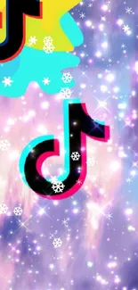 Colorful TikTok logo on a vibrant galaxy background wallpaper.