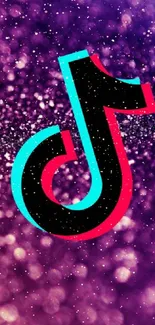 Vibrant TikTok logo on a purple glitter background for mobile wallpaper.