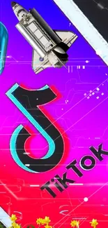 Vibrant pink and blue TikTok wallpaper with space theme.