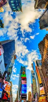 Dynamic Times Square skyline with vibrant buildings.